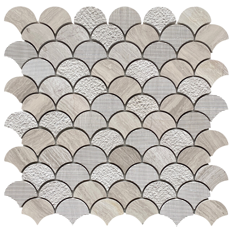 Natural Stone Mosaic tile in Classic Series Textured Fan Wooden White