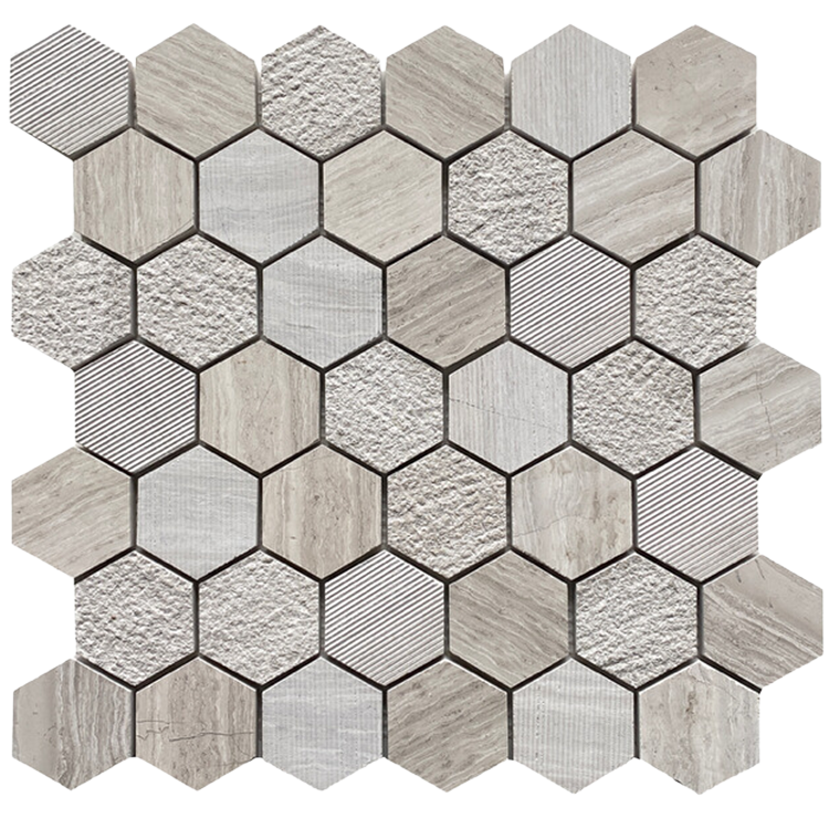 Natural Stone Mosaic tile in Classic Series Textured Hexagon Wooden White