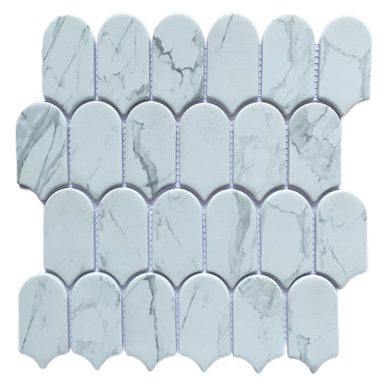 Glass Mosaic tile in Inspiration Series Elongated Fan Carrara Matte