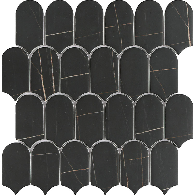 Glass Mosaic tile in Inspiration Series Elongated Fan Nero Matte