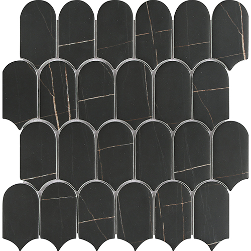 Glass Mosaic tile in Inspiration Series Elongated Fan Nero Matte