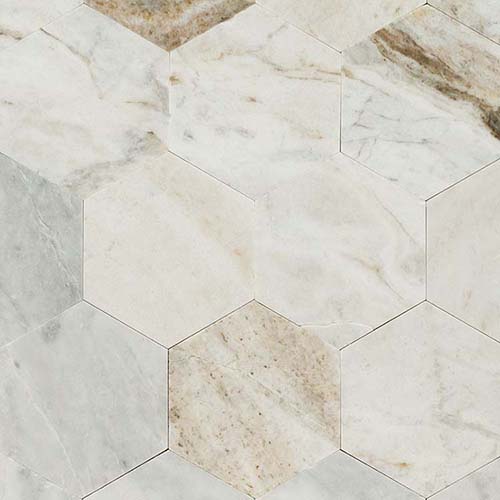 Marble Mosaic tile in Arabescato Venato 4" Hex Peel and Stick