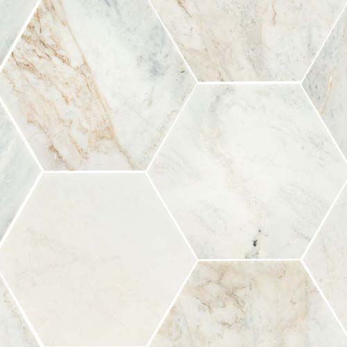 Marble Mosaic tile in Arabescato Venato 8" Hex Honed