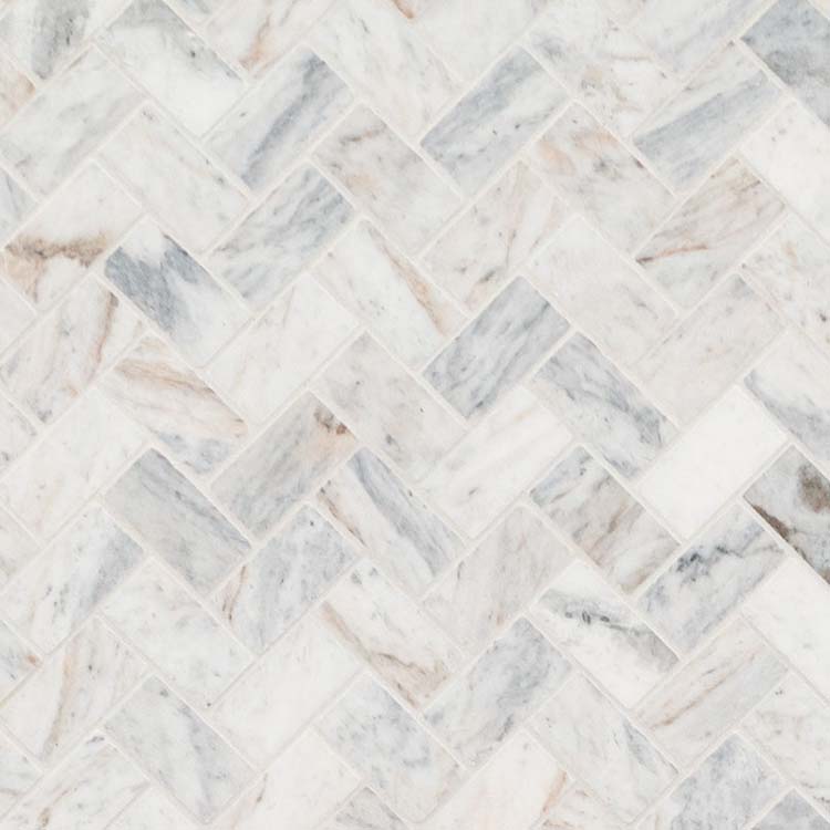Marble Mosaic tile in Capri Blue 1x2 Herringbone Honed