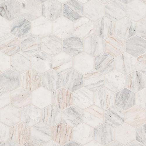 Marble Mosaic tile in Capri Blue 2" Hexagon Honed