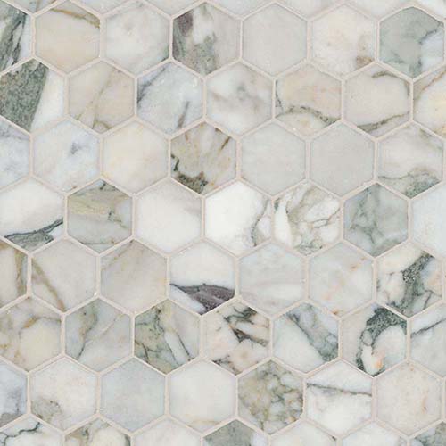 Marble Mosaic tile in Coronado 2" Hexagon Honed