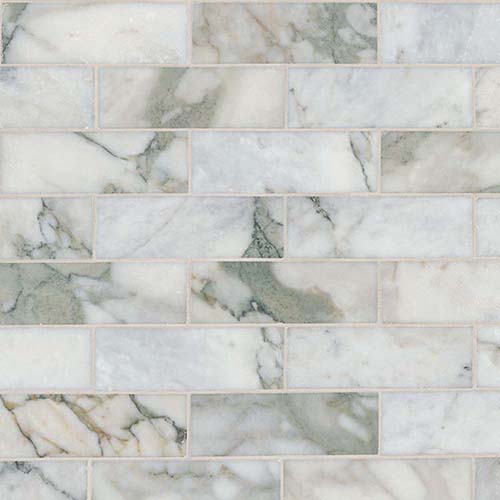 Marble Mosaic tile in Coronado 2x6 Subway Honed