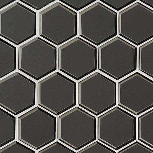 Glass tile in Metallic Gray Beveled 3" Hexagon