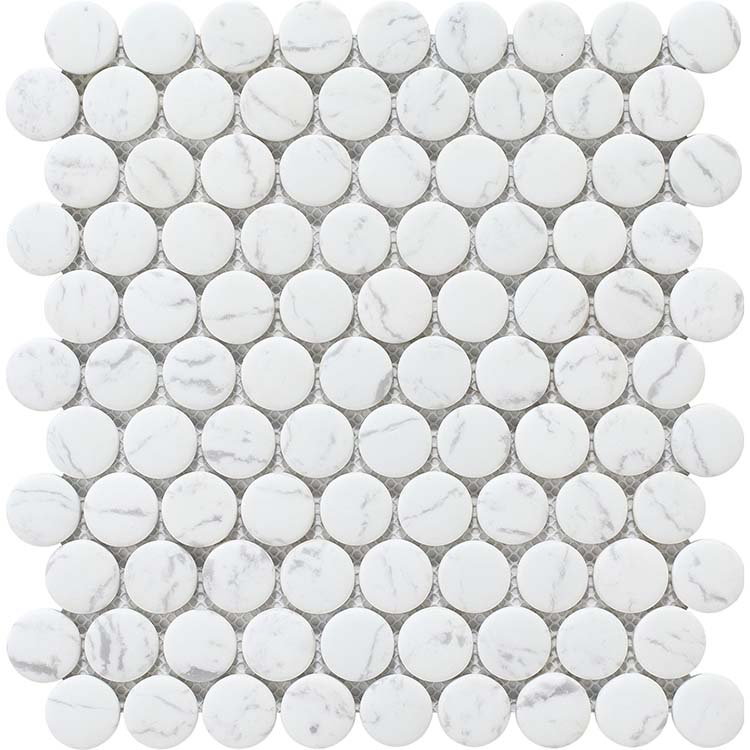 Glass Mosaic tile in Timeless Large Penny Carrara Matte