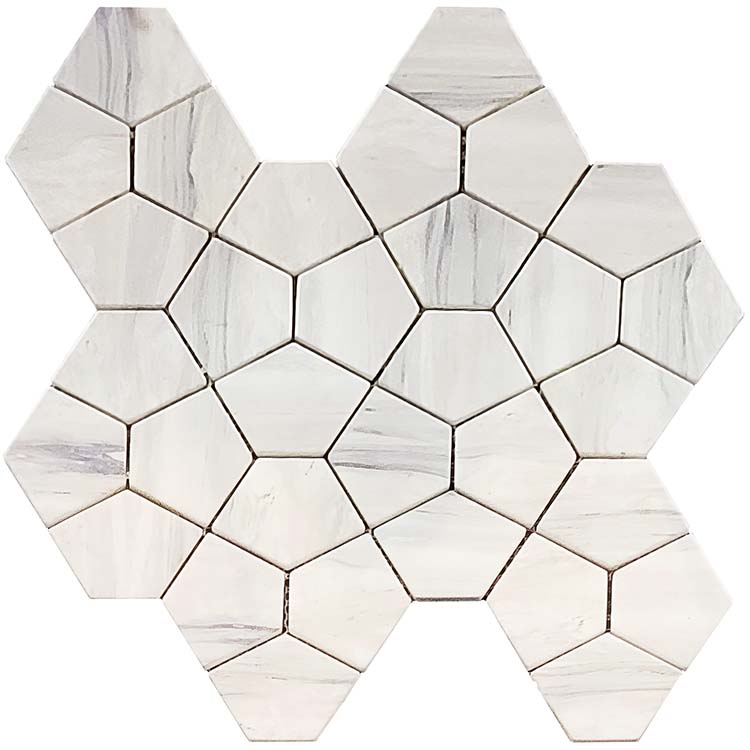 Glass Mosaic tile in Timeless Series Pentagon Carrara Matte