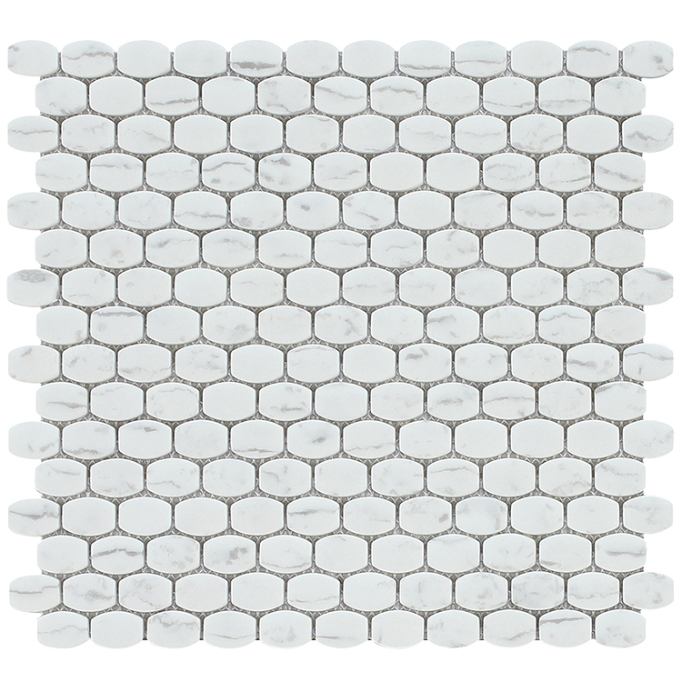 Glass Mosaic tile in Timeless Series Barrell Carrara Matte