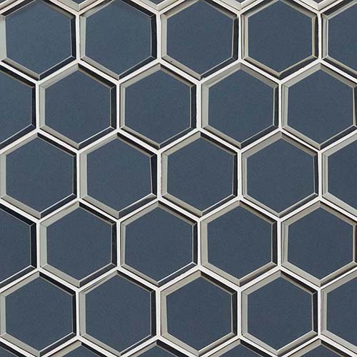 Glass tile in Vague Blue 3" Hexagon