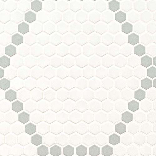 Porcelain Mosaic tile in White and Gray Hive Pattern Matte