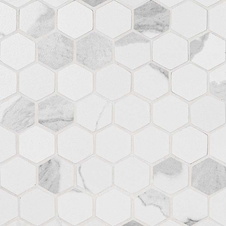 Porcelain Mosaic tile in Eden Statuary 2x2 Hexagon Matte