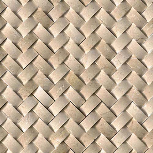 Marble Mosaic tile in Crema Herringbone Arched Mosaic