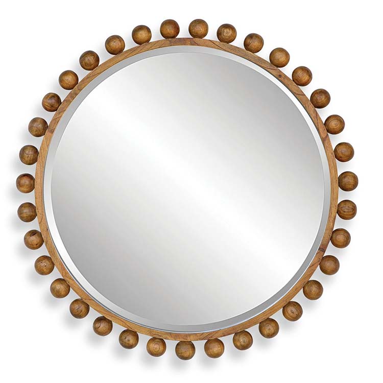 Cyra Wood Round Walnut Mirror