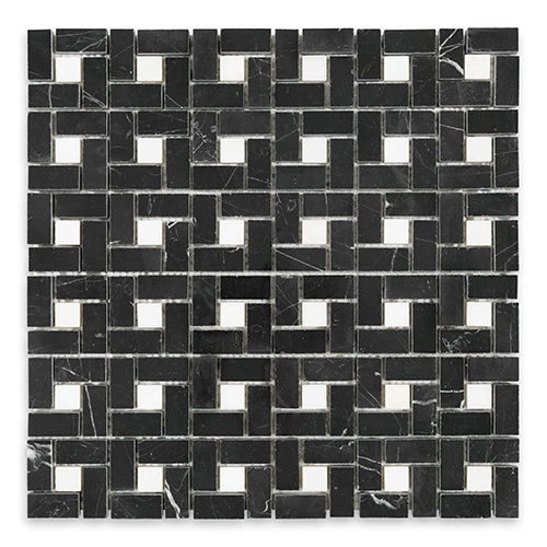 Negro Marquina - Pinwheel w/ White Dot Honed