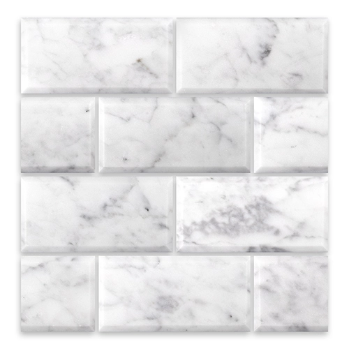 White Carrara 3" x 6" Beveled Honed