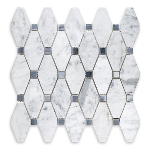 White Carrara - Octagon Elongated w/ Blue Dot Honed