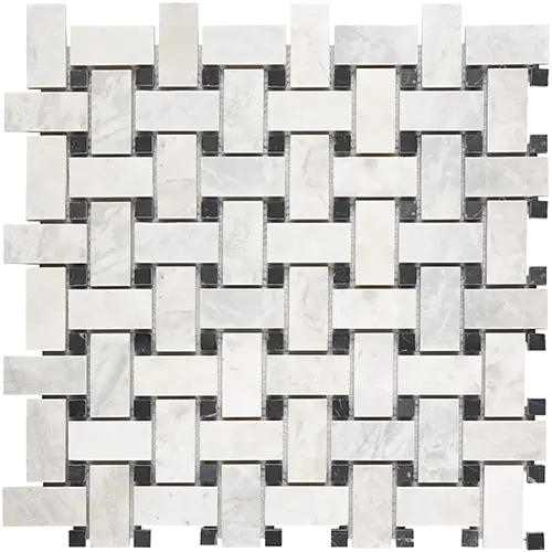 Bianco Congelato Basketweave Mosaic w/ Black