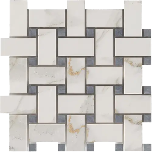 Calacatta Gold Basketweave w/ Blue-Gray Large