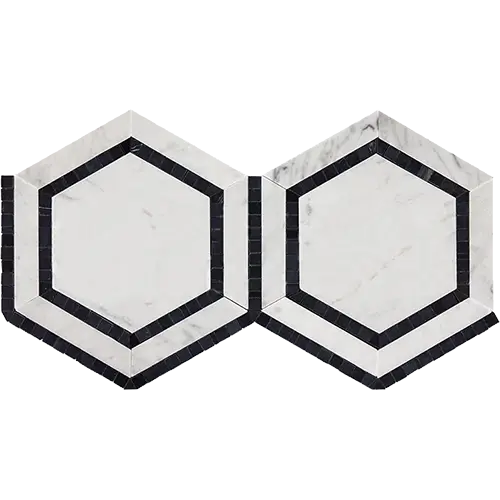Carrara White 2" Hex Combination w/ Black