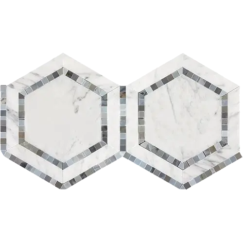 Carrara White 2" Hex Combination w/ Blue-Gray