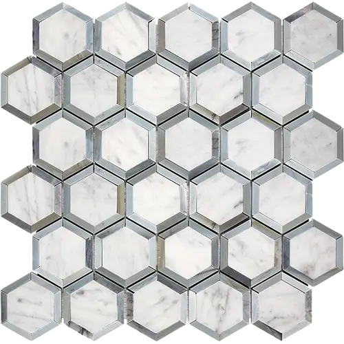 Carrara White 2" Vortex Hex w/ Blue-Gray