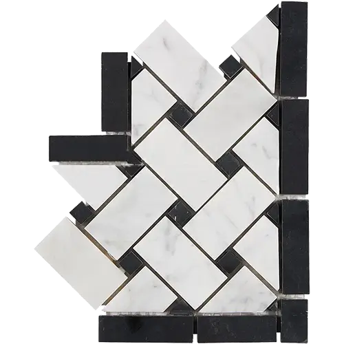 Carrara White Basketweave Border Corner w/ Black