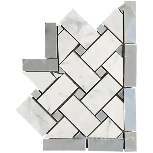 Carrara White Basketweave Border Corner w/ Blue-Gray