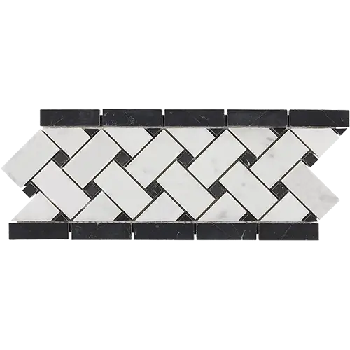 Carrara White Basketweave Border w/ Black