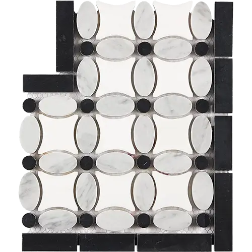 Carrara White Florida Flower Border Corner Black