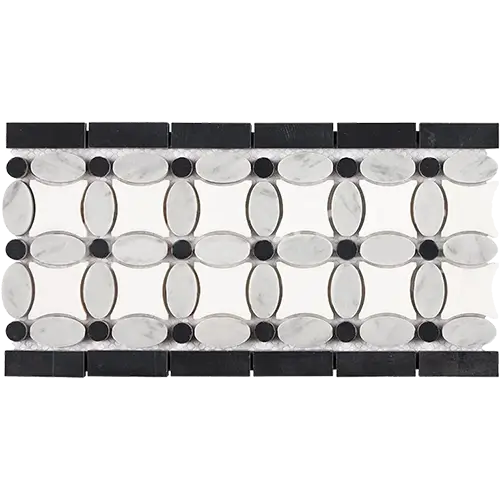 Carrara White Florida Flower Border Thassos + White Carrara Oval + Black Dots