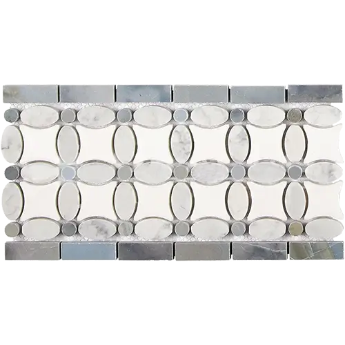 Carrara White Florida Flower Border Thassos + White Carrara Oval + Blue-Gray Dots