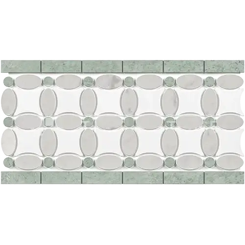 Carrara White Florida Flower Border Thassos + White Carrara Oval + Ming Green Dots