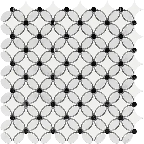 Carrara White Florida Flower Thassos + White Carrara Oval + Black Dots