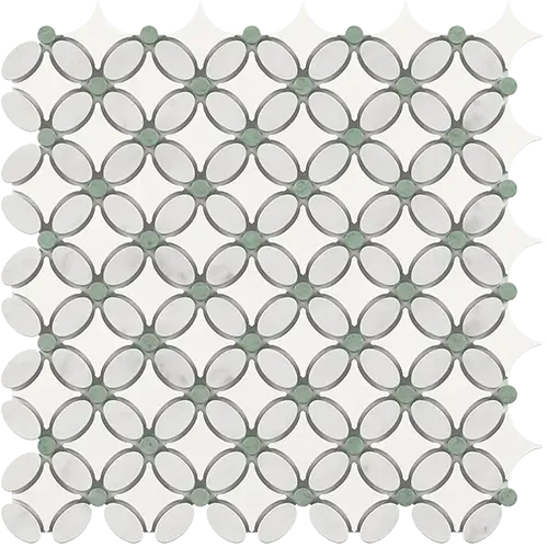 Carrara White Florida Flower Thassos + White Carrara Oval + Ming Green Dots