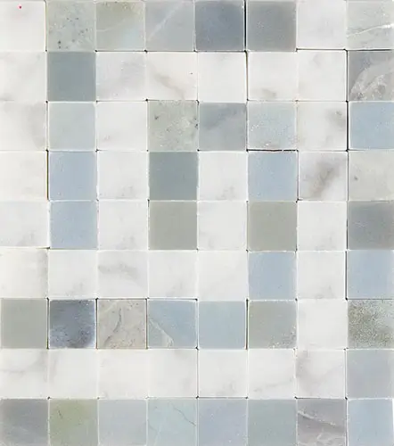 Carrara White Greek Key Border Corner w/ Blue-Gray