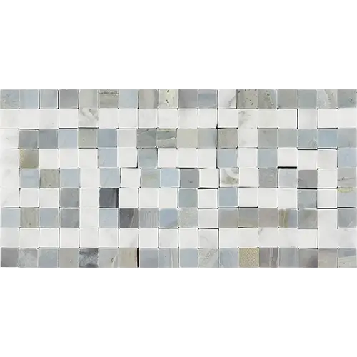 Carrara White Greek Key Border w/ Blue-Gray