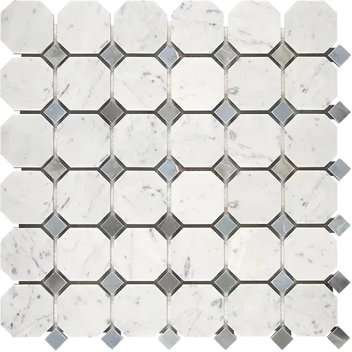 Carrara White Octagon w/ Blue-Gray