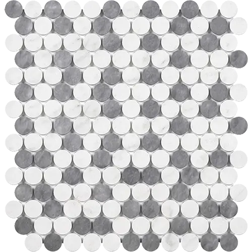 Carrara White Penny-Round Carrara + Thassos + Blue