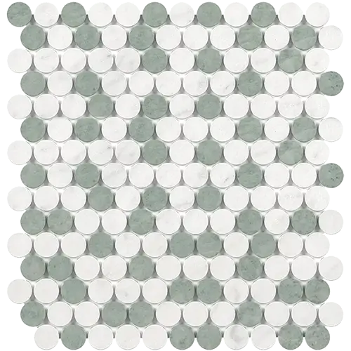 Carrara White Penny-Round Carrara + Thassos + Ming Green