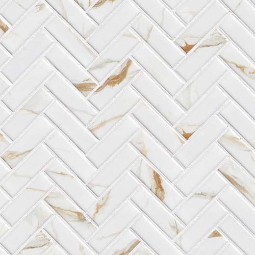 Porcelain tile in Calacatta Gold Matte 1x4 Herringbone