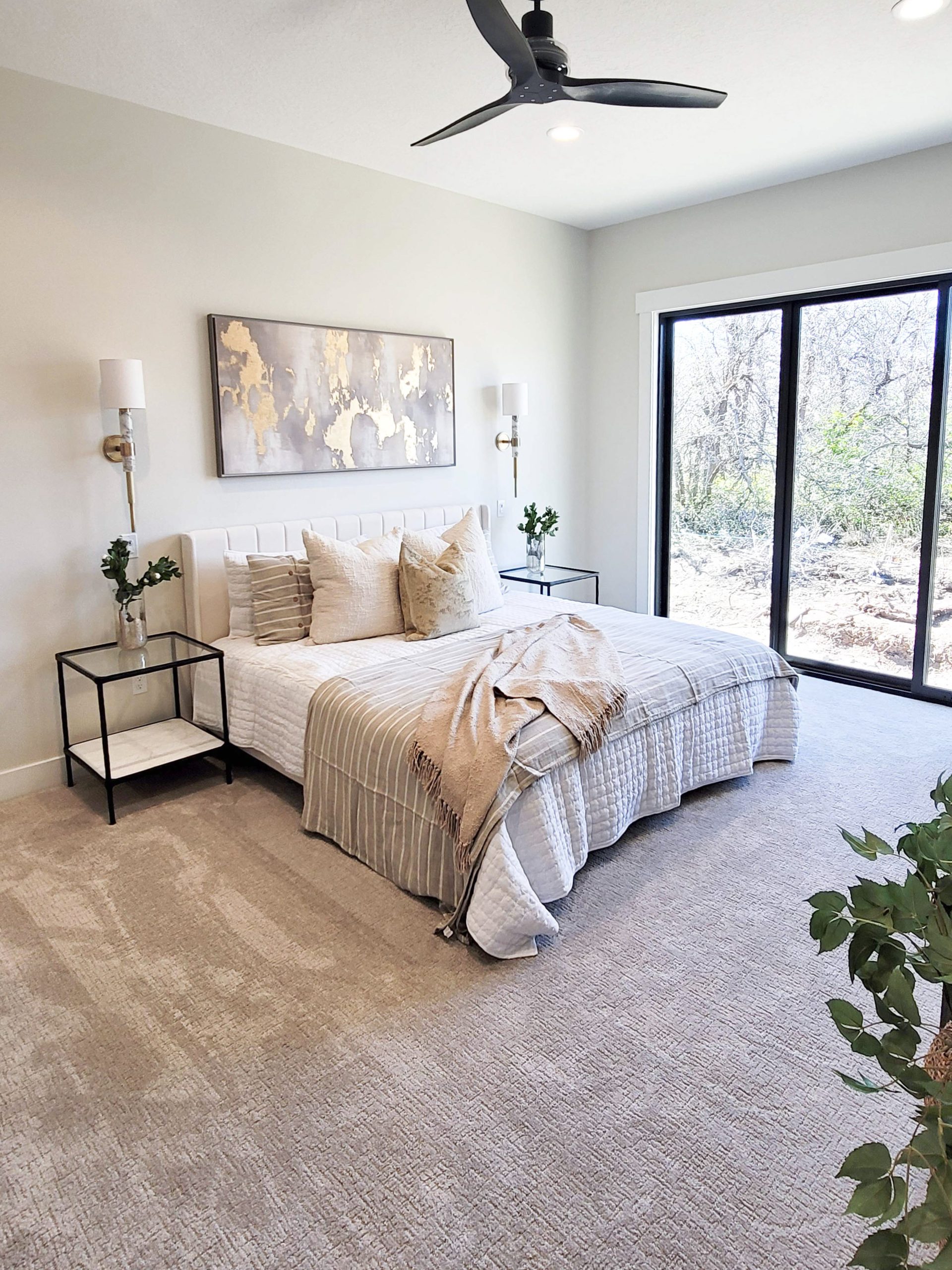 love your home comfortable bedroom with soft carpet and calm design