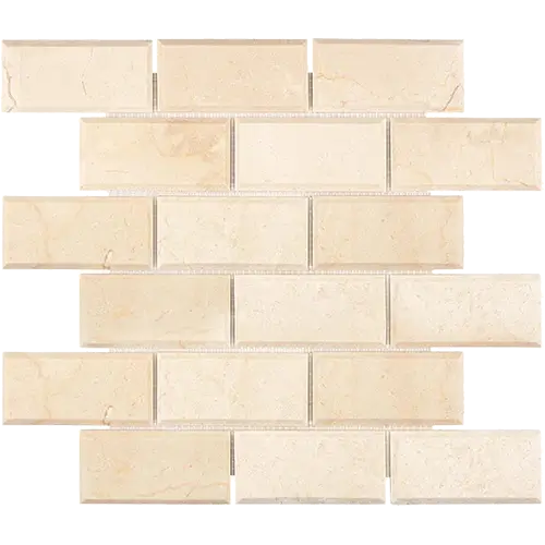 Crema Marfil 2" x 4" Deep-Beveled Brick Mosaic