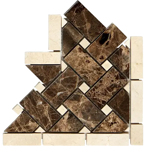 Crema Marfil Basketweave Border Corner w/ Emp. Dark Dots