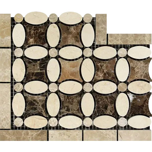 Crema Marfil Florida Flower Border Corner Crema Marfil + Emp. Light + Emp. Dark