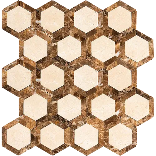 Crema Marfil 2" Vortex Hex w/ Emperador Dark