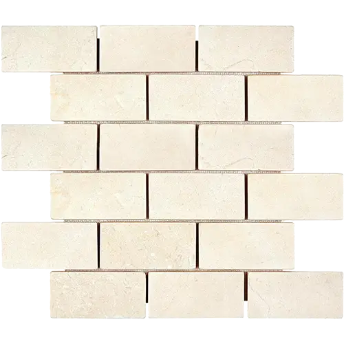 Crema Marfil Tumbled 2" x 4" Straight-Edged Brick Mosaic