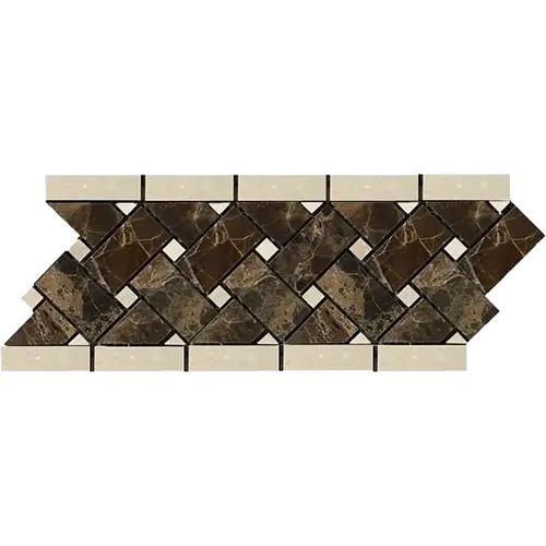 Emperador Dark Polished Basketweave Border w/ Crema Marfil Dots